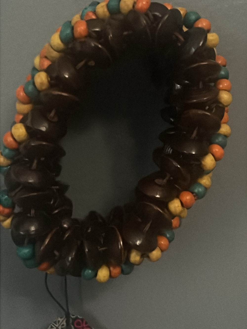 Handmade Brown Bead Bracelet with Turquoise, Orange, and Yellow Accents